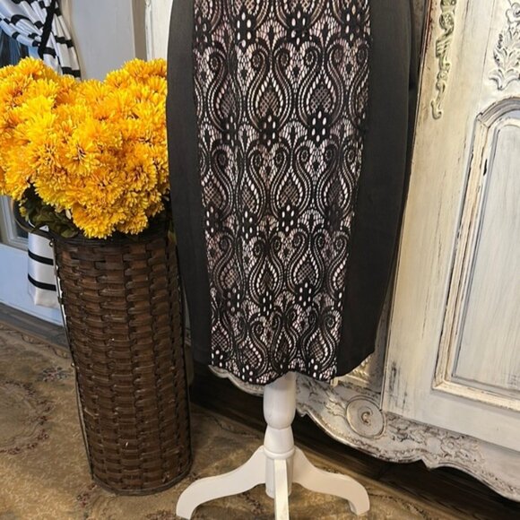 Connected Apparel Elegant Black and Blush Lace Dress - Picture 3 of 8